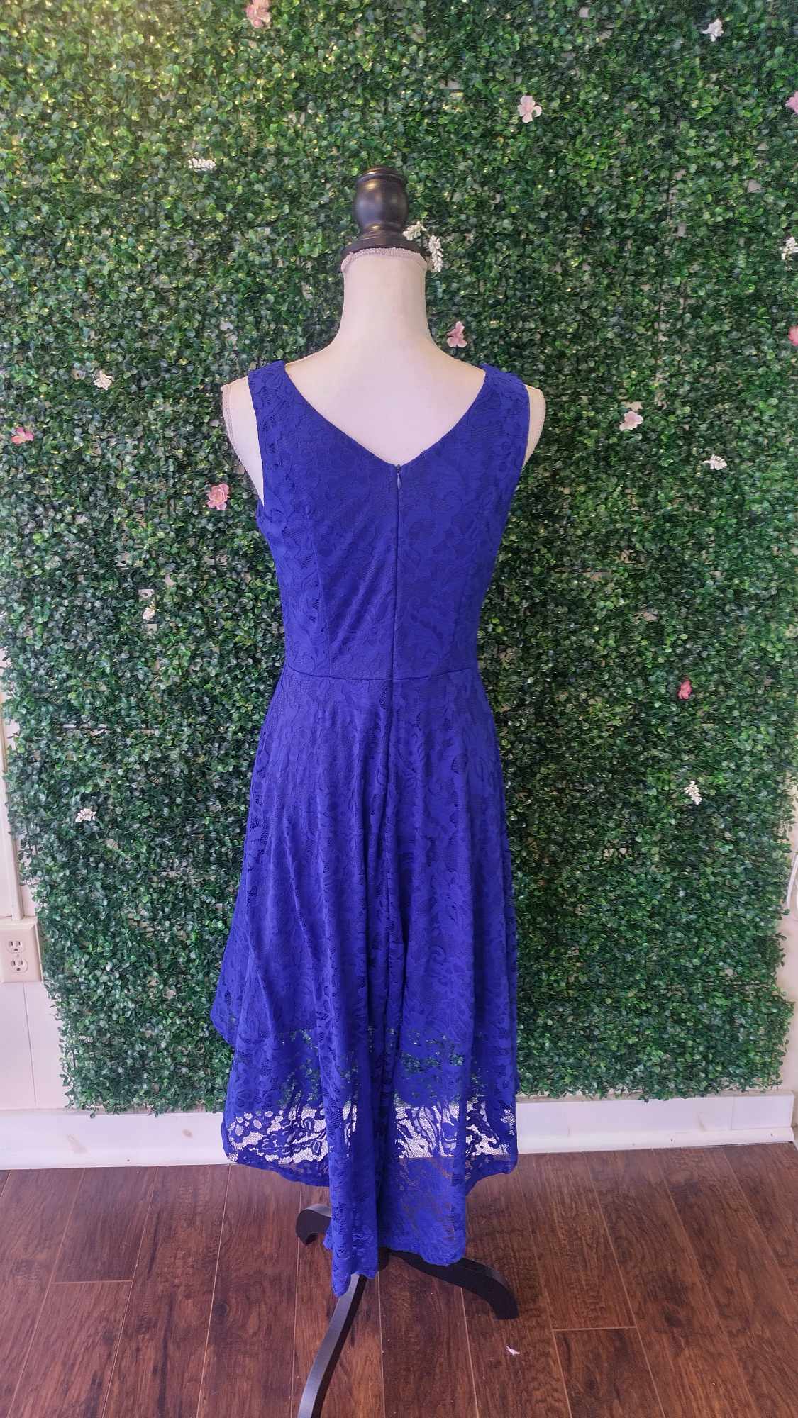 Royal Blue Tea- Length Lace formal dress