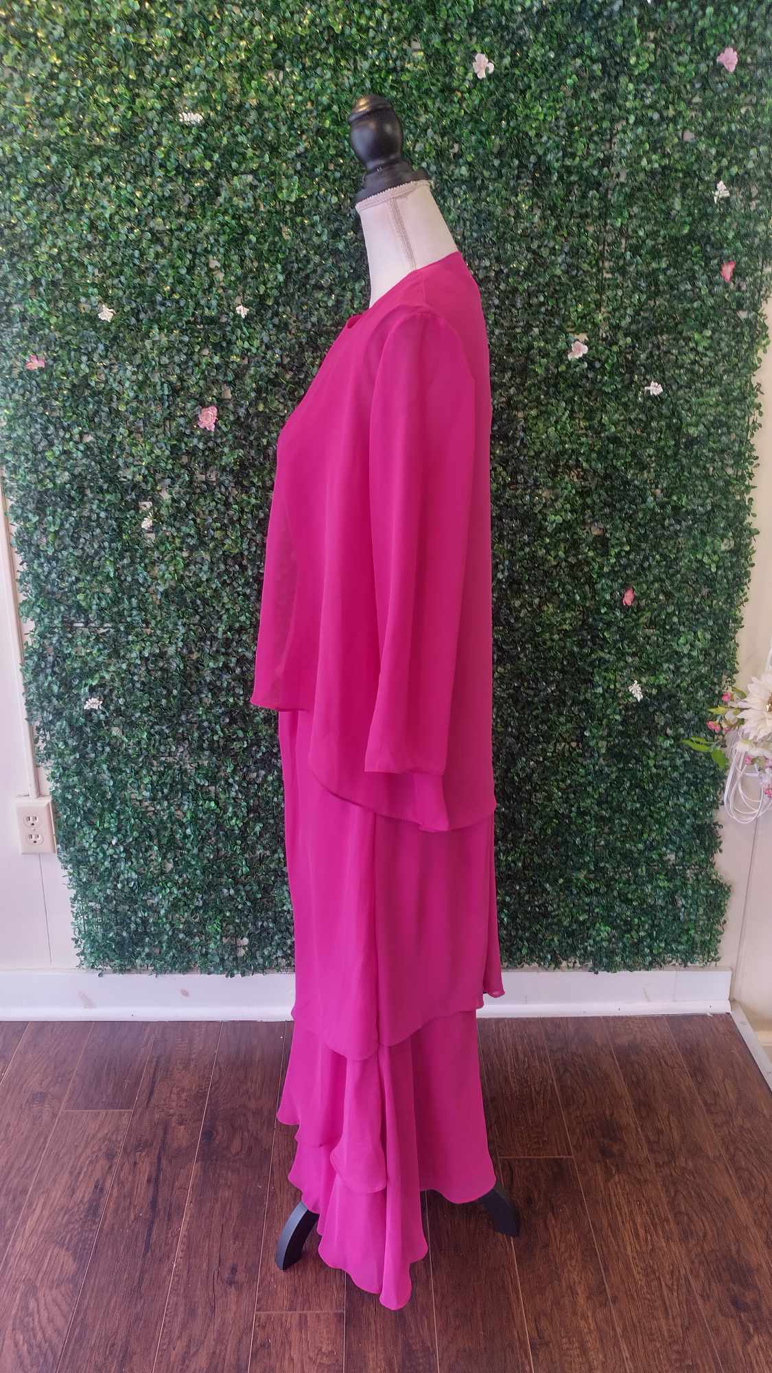 Hot pink formal dress with jacket