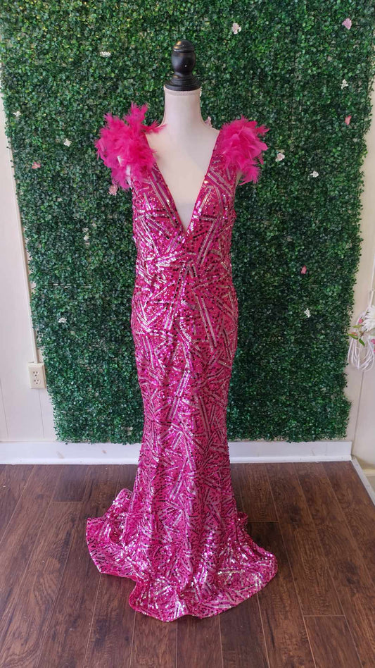 Hot Pink sequin couture prom dress