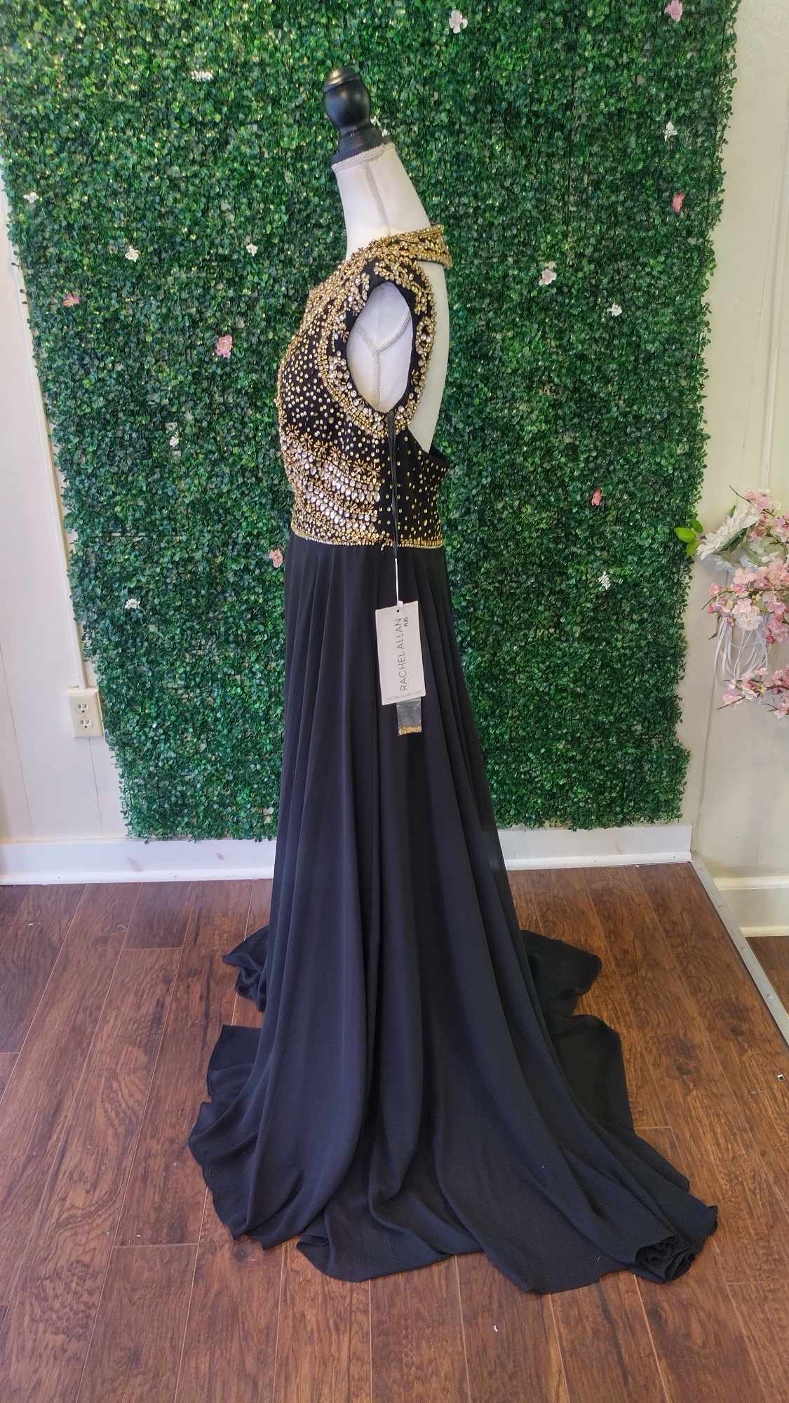 Rachel Allan black beaded chiffon dress