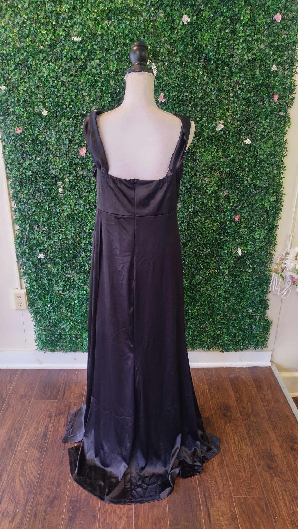 Off shoulder black satin couture