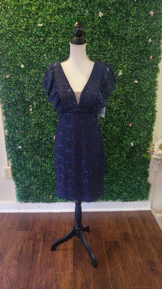 Navy Blue floral lace formal dress