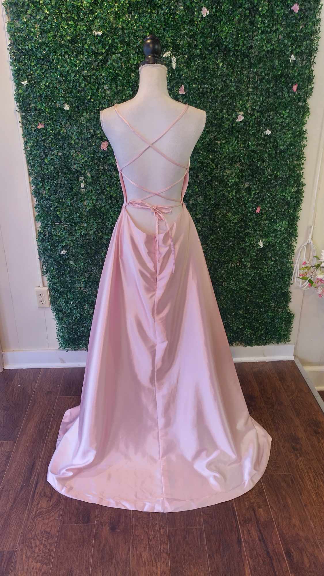 Baby pink satin dress with slit