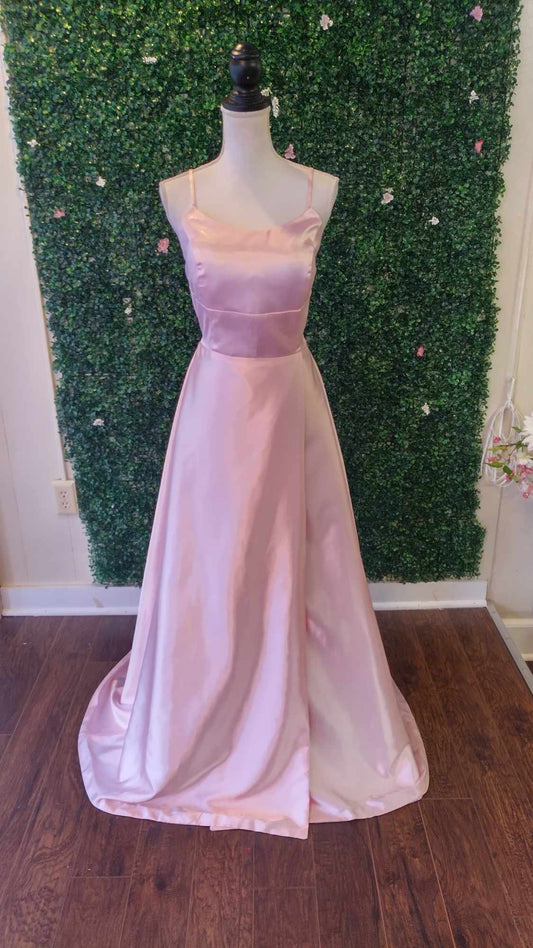 Baby pink satin dress with slit