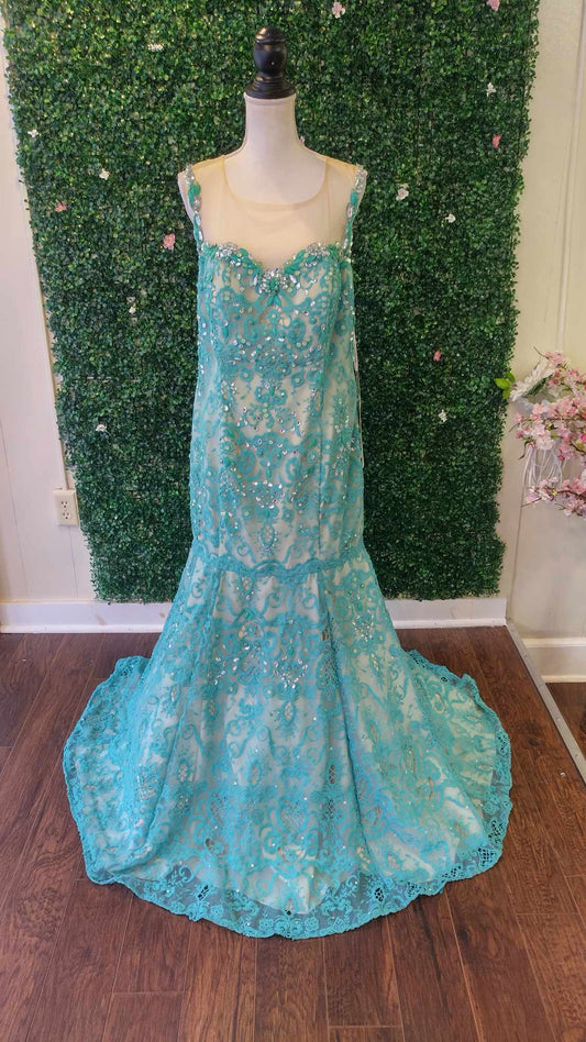 Rachel Allan Aqua mermaid prom dress