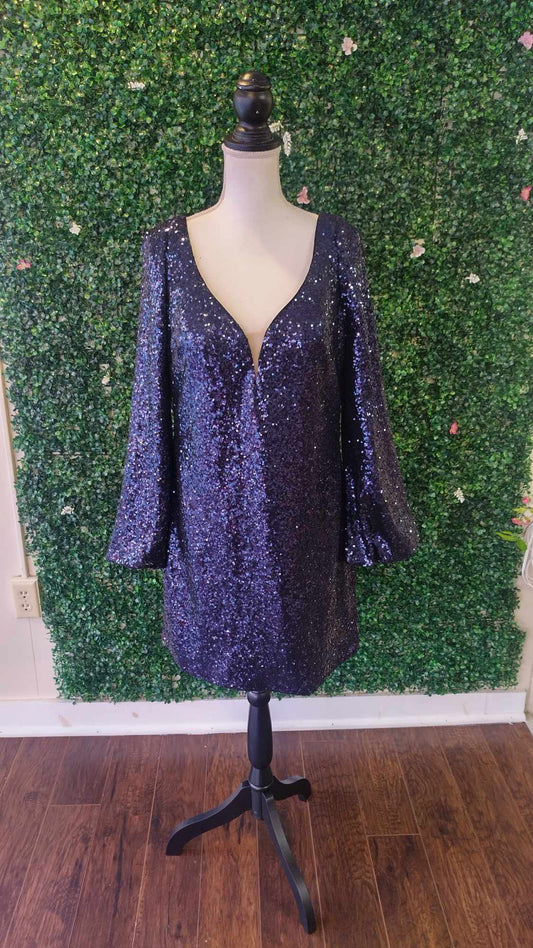 Rachel Allan navy blue long sleeve sequin dress