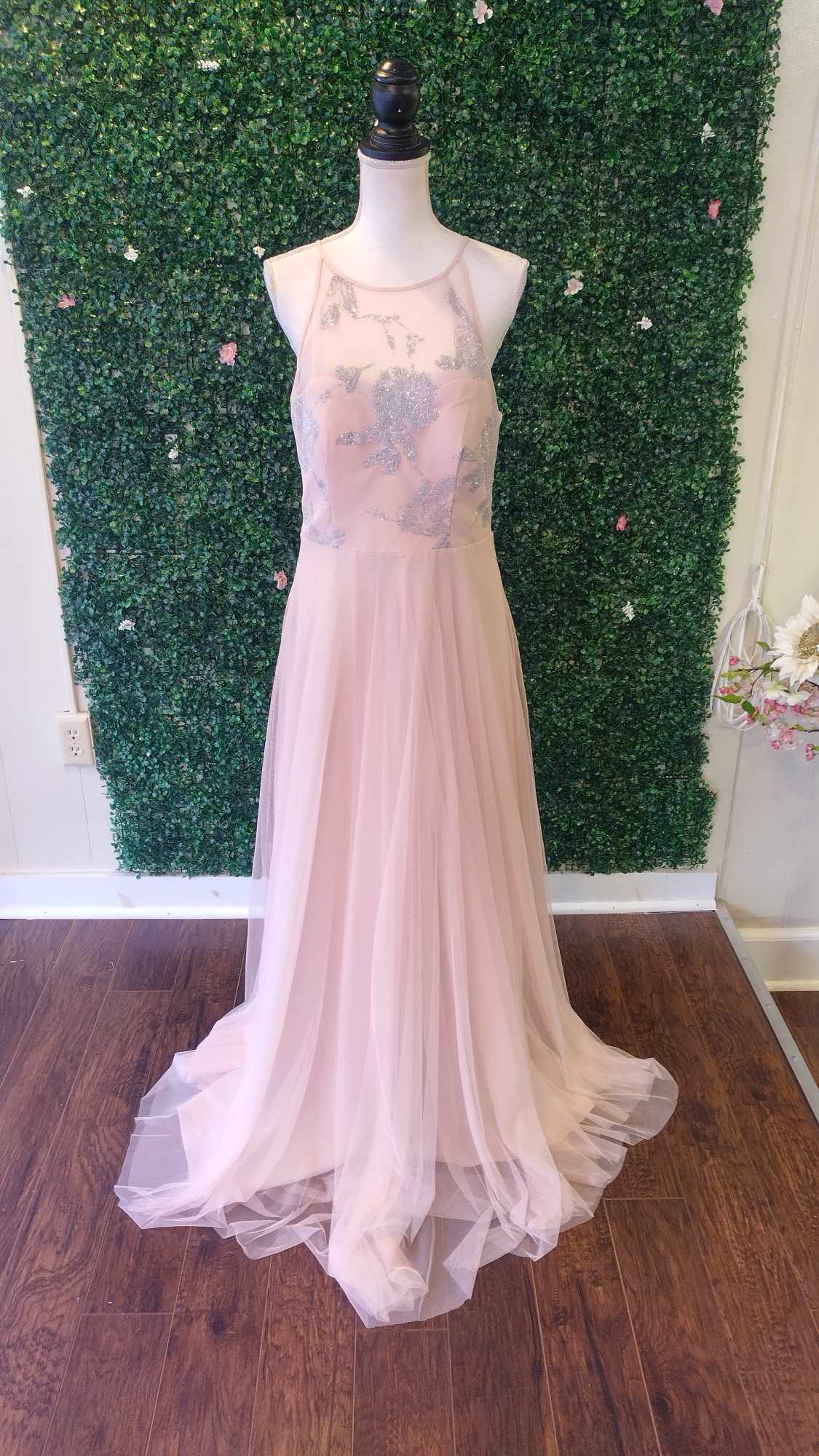 Blus pink halter chiffon prom dress