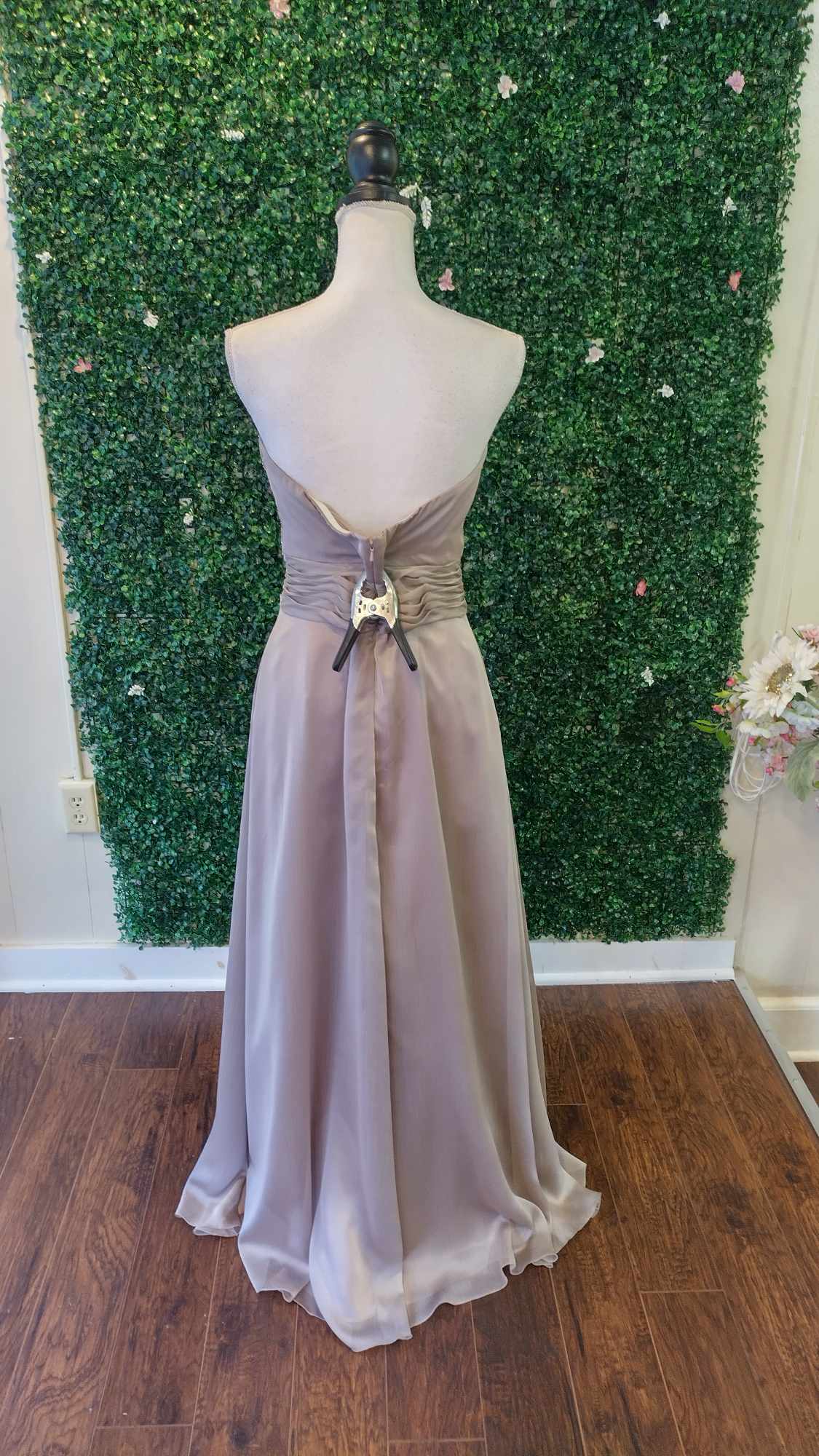 Taupe sweetheart chiffon formal dress