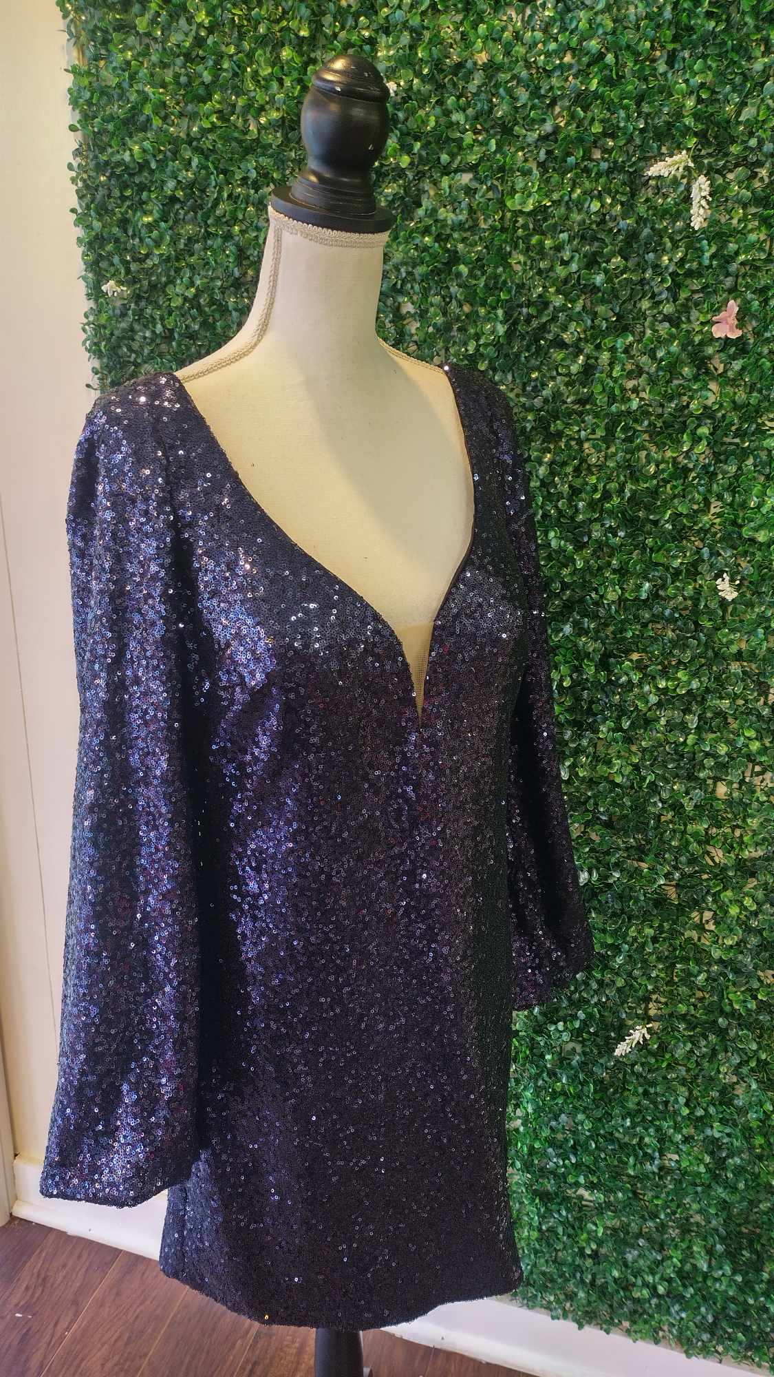 Rachel Allan navy blue long sleeve sequin dress