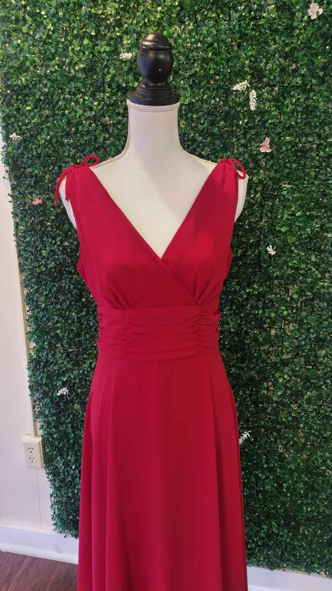 Red fit and flare chiffon formal dress