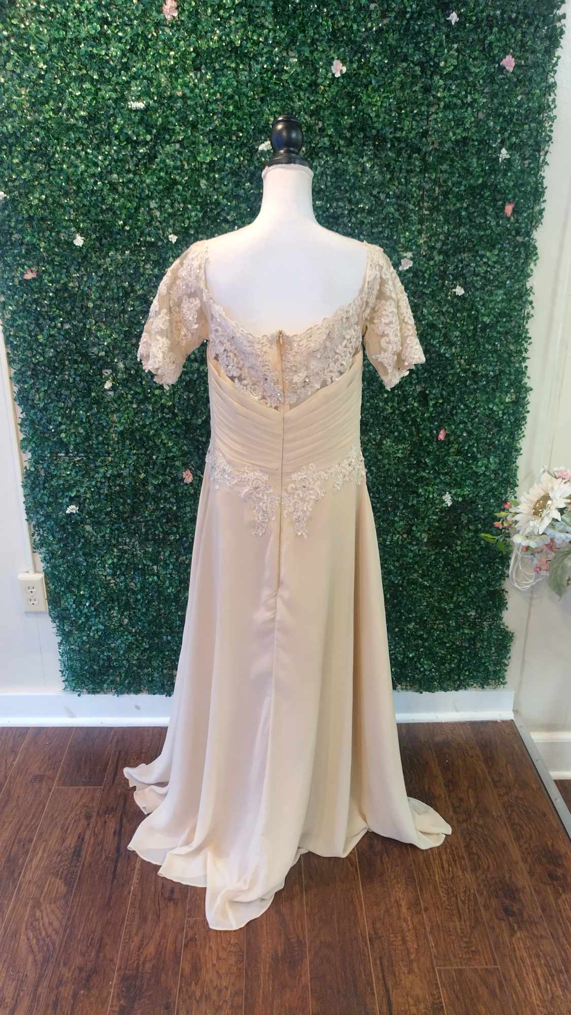 Long sleeve lace champagne formal dress