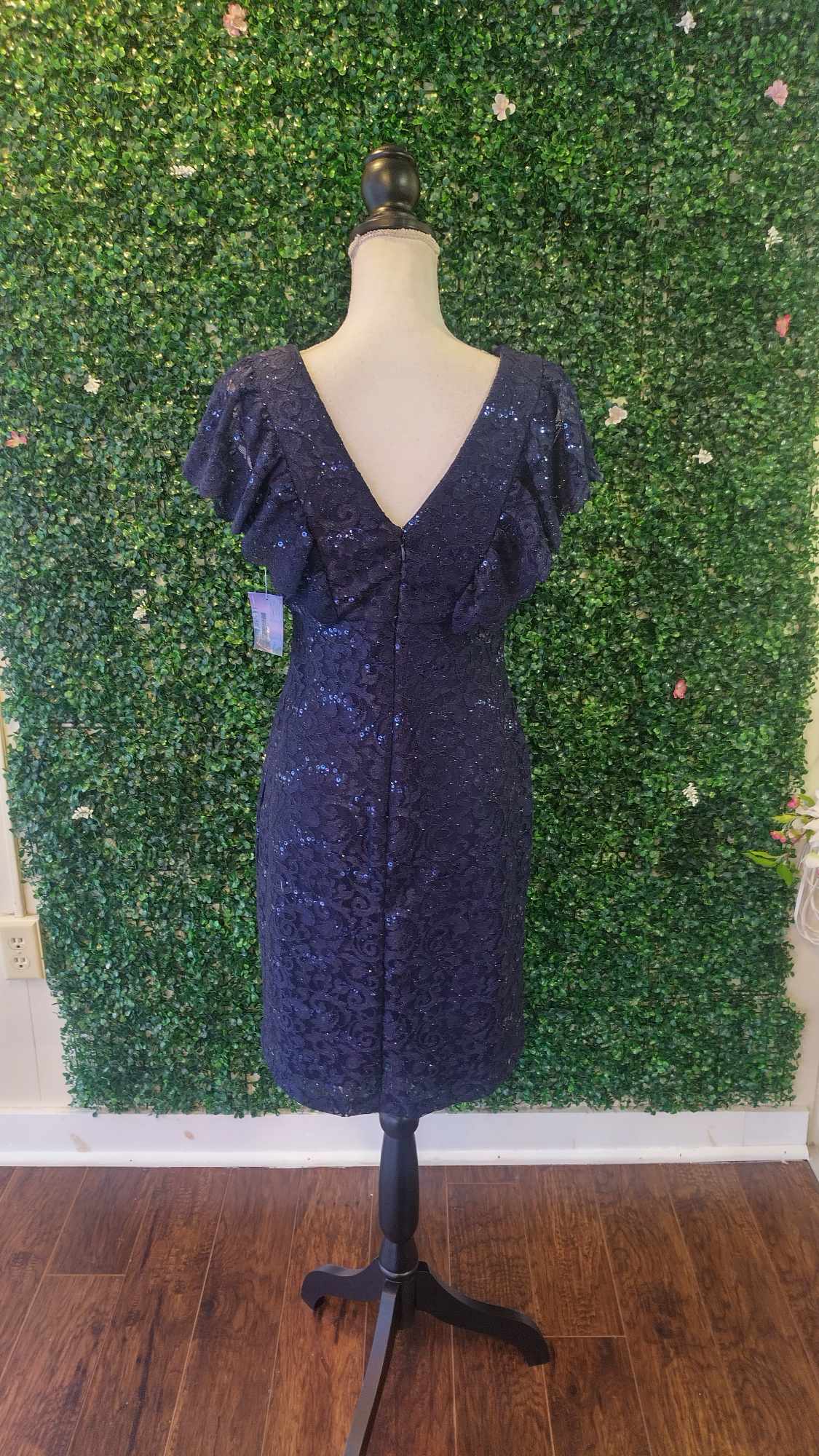 Navy Blue floral lace formal dress