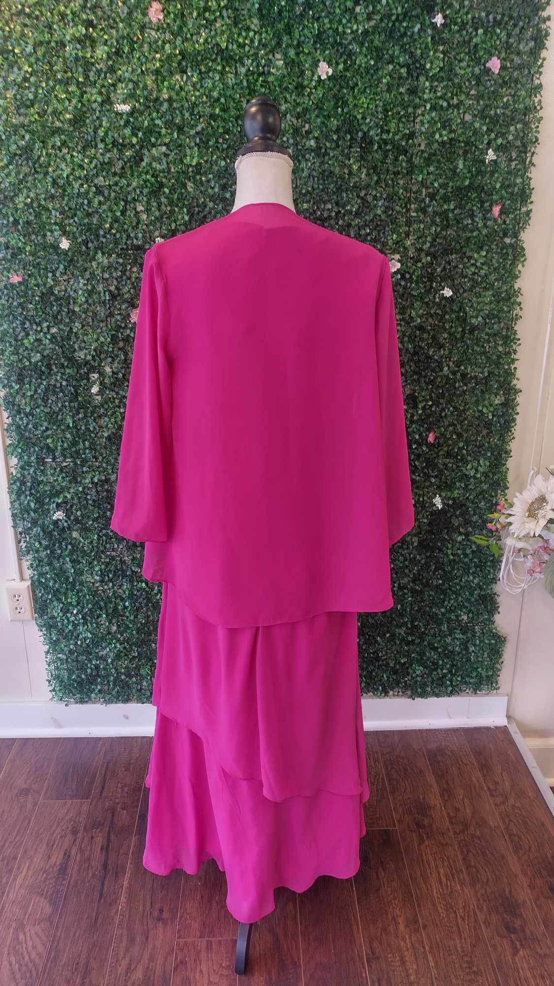 Hot pink formal dress with jacket