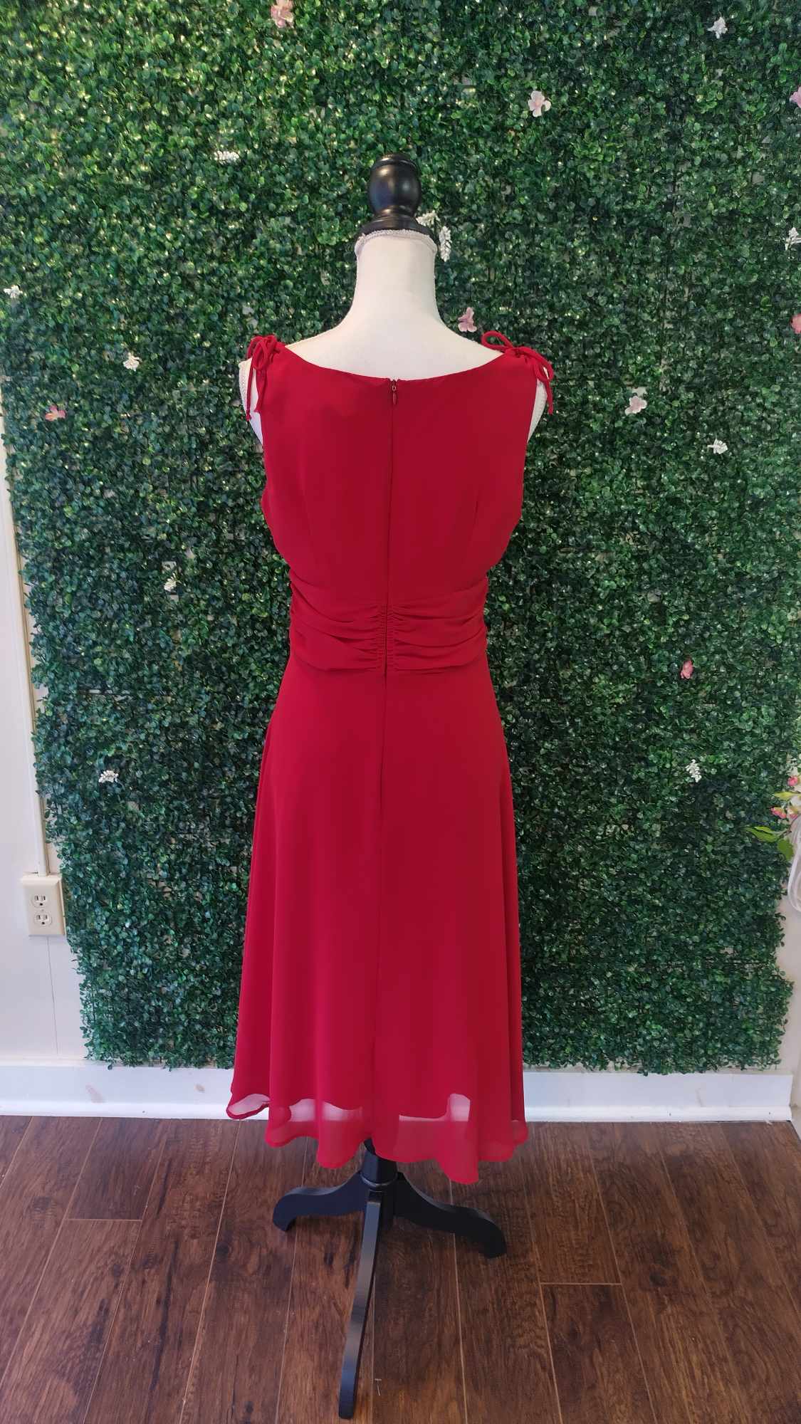 Red fit and flare chiffon formal dress