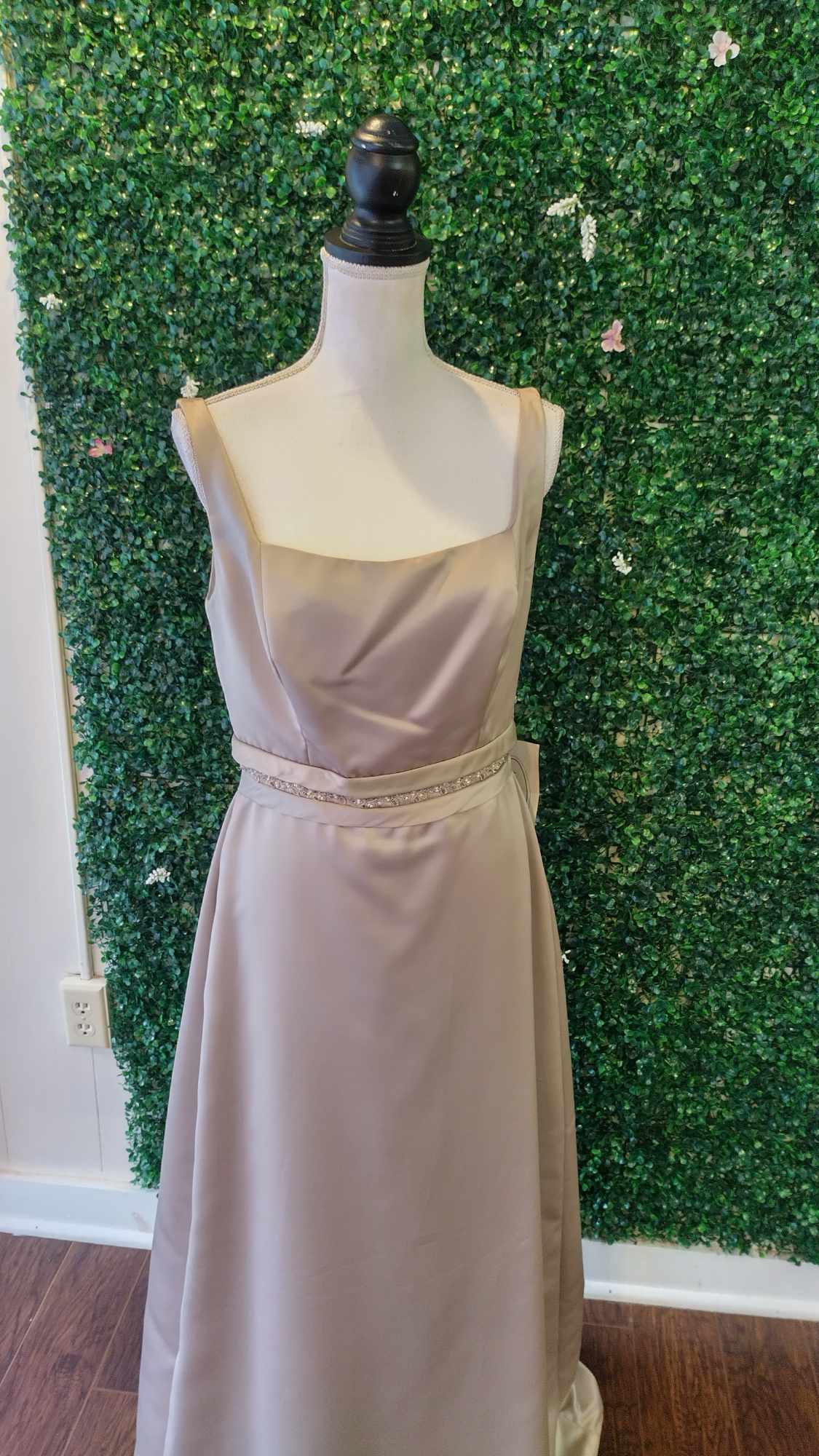 Alfred Angelo taupe satin formal dress