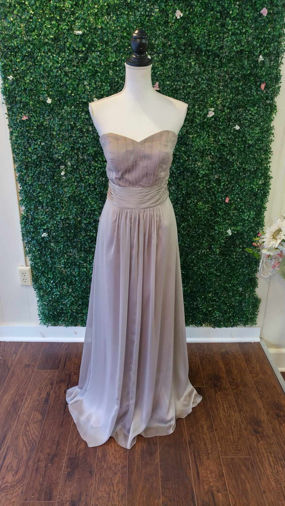 Taupe sweetheart chiffon formal dress