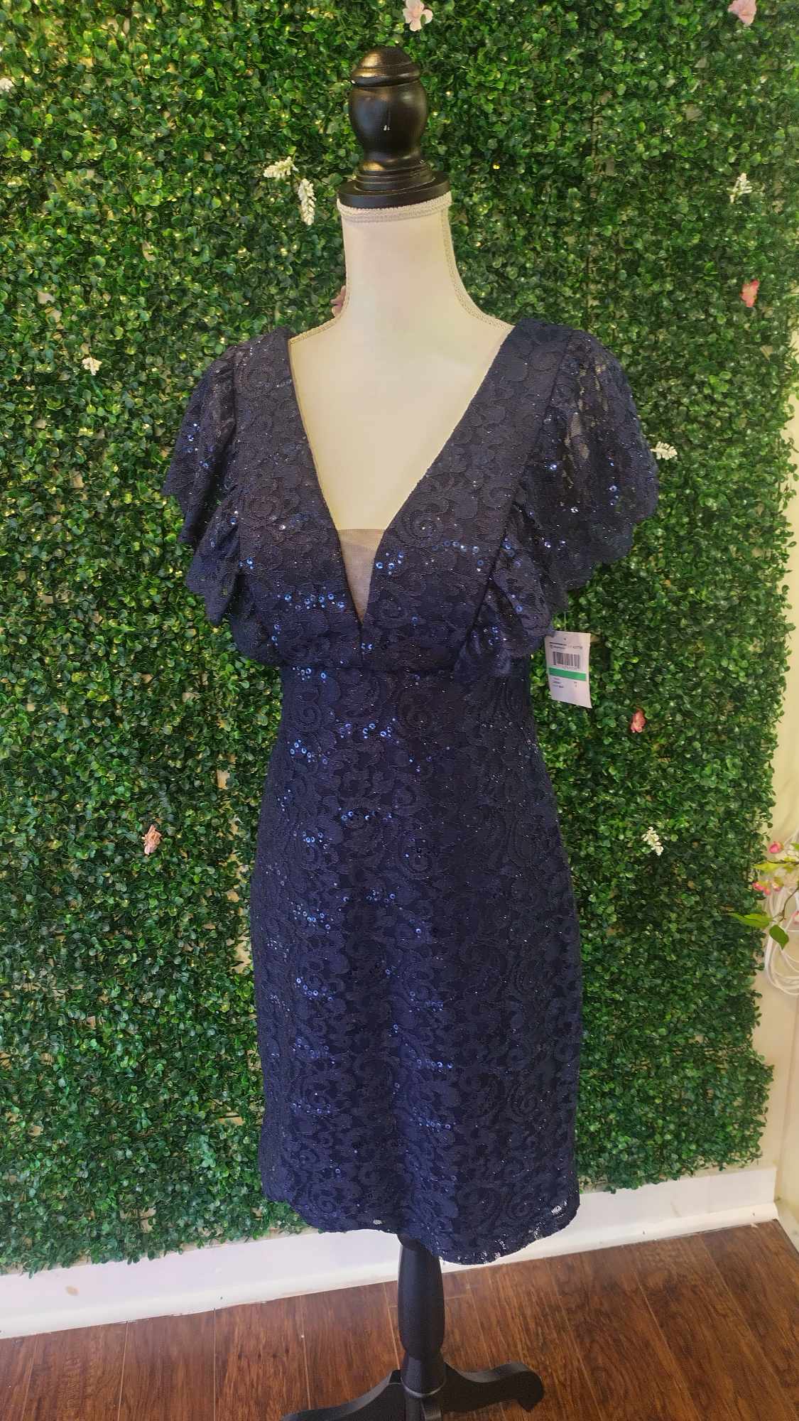 Navy Blue floral lace formal dress