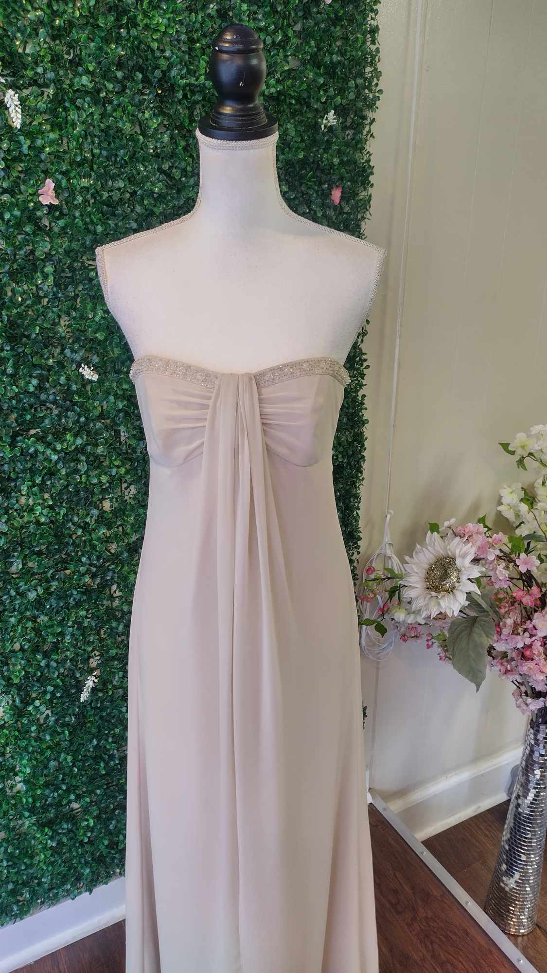 David's bridal beige chiffon formal dress