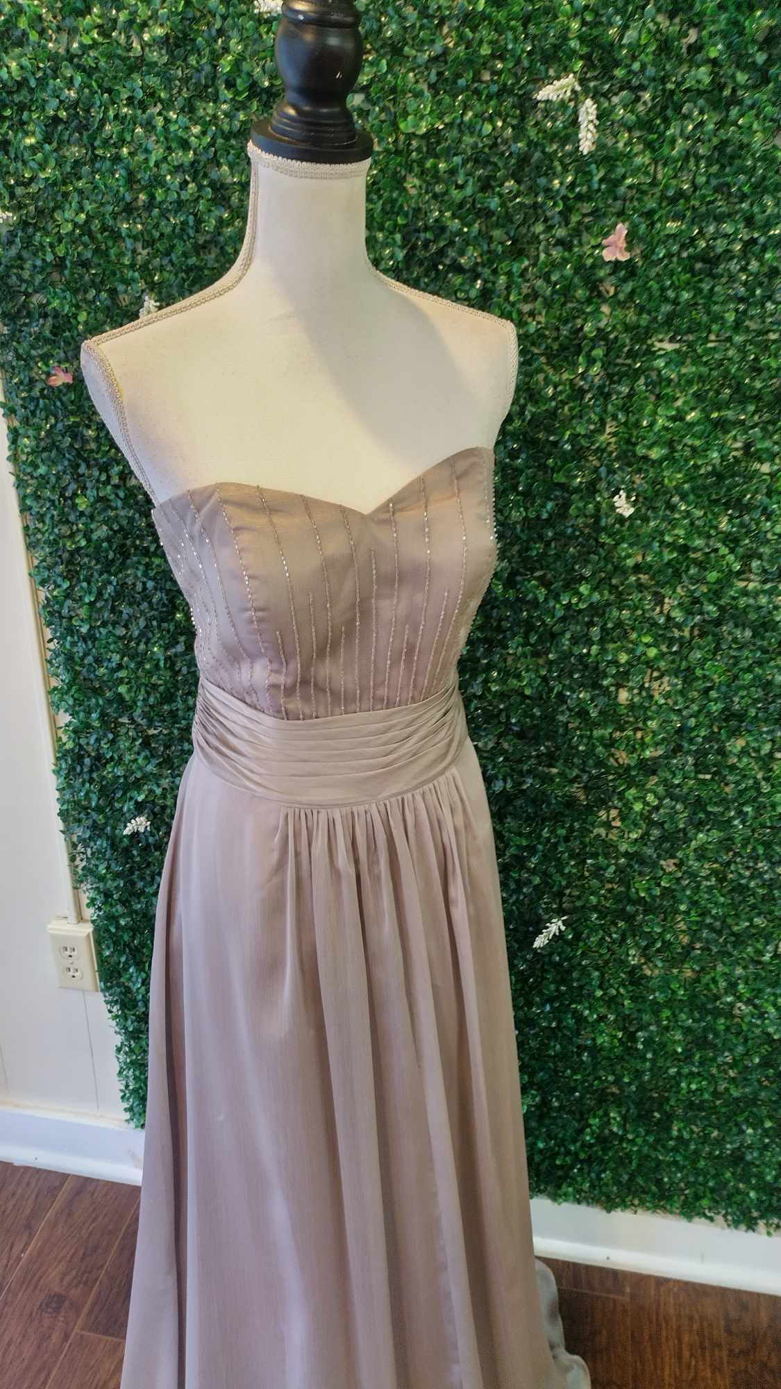 Taupe sweetheart chiffon formal dress