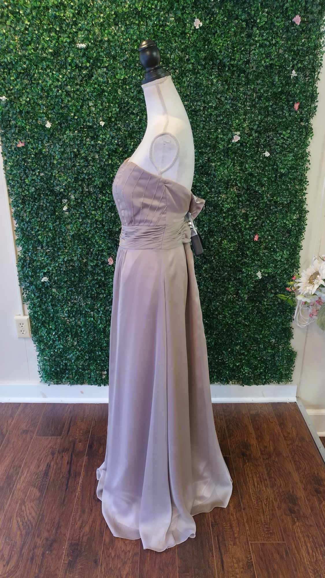 Taupe sweetheart chiffon formal dress