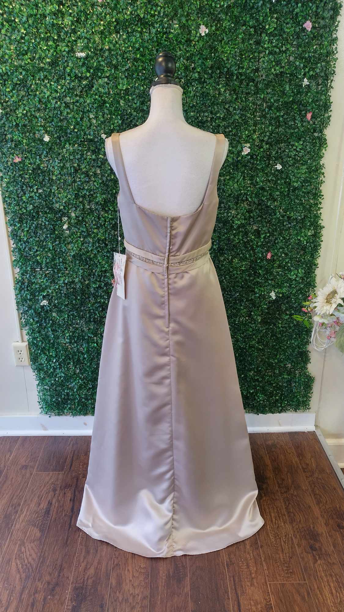 Alfred Angelo taupe satin formal dress