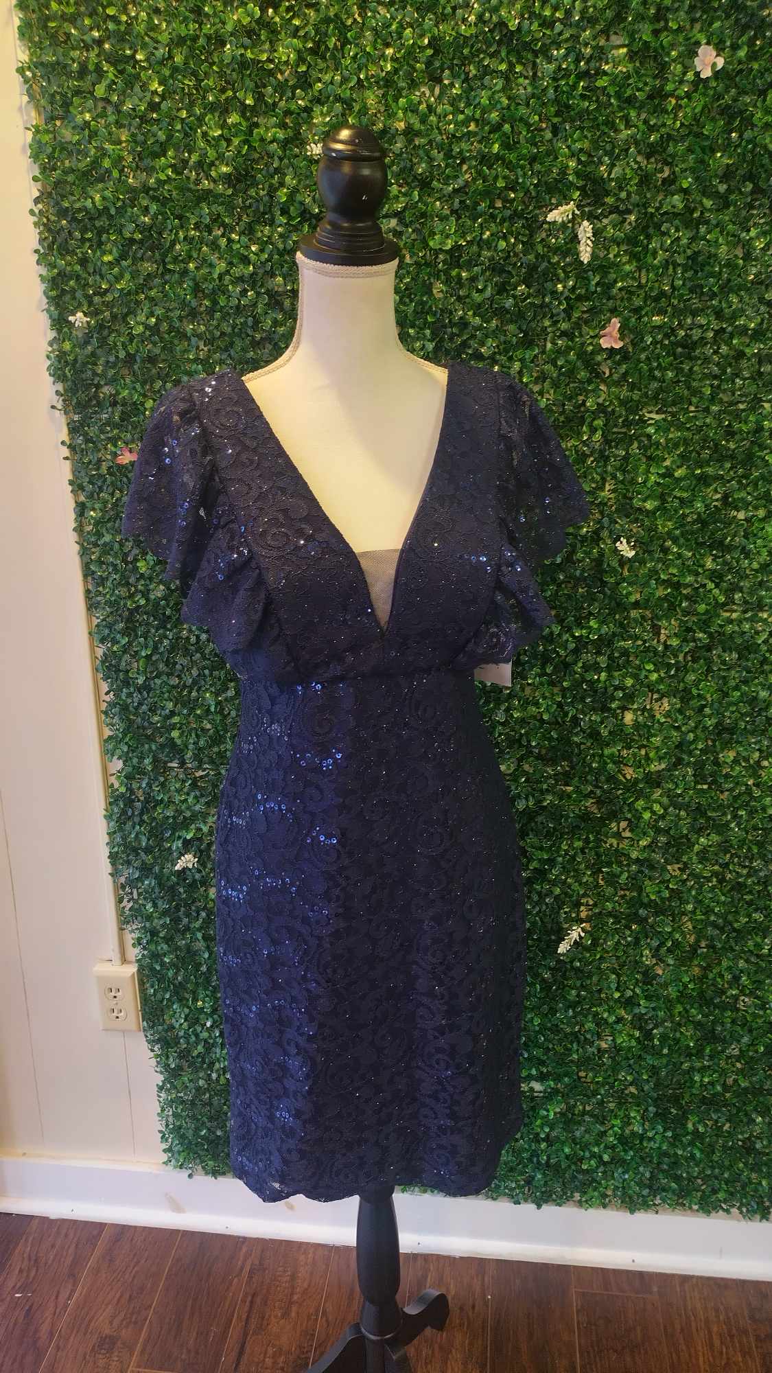 Navy Blue floral lace formal dress