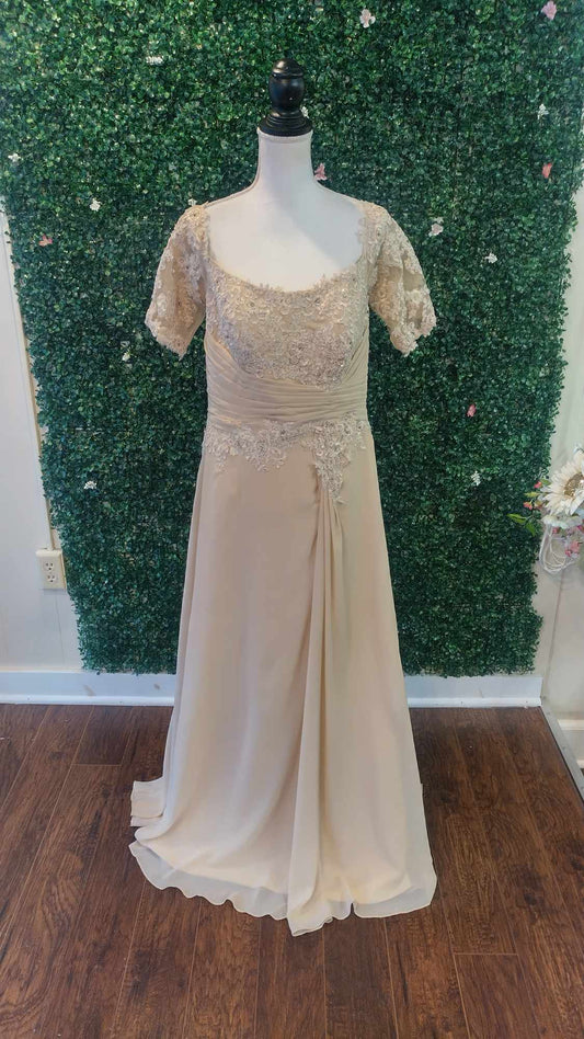 Long sleeve lace champagne formal dress