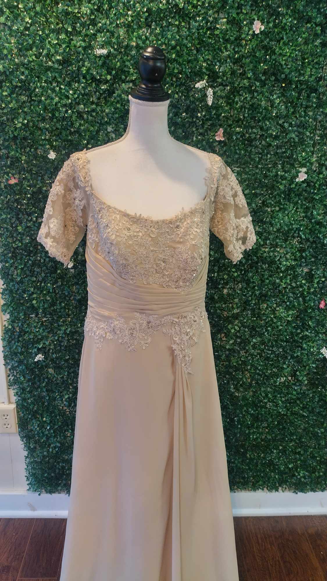 Long sleeve lace champagne formal dress