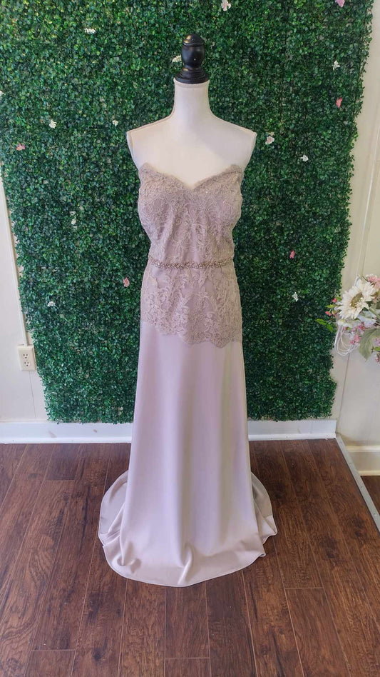 Montage by Mon Cheri Taupe formal dress