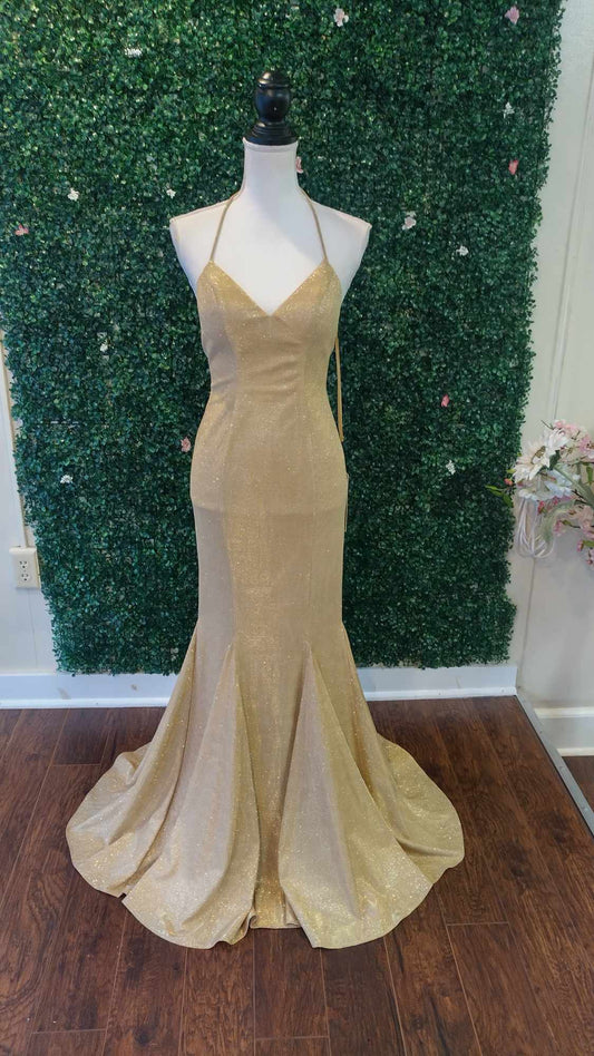 Collete Mon Cheri Gold Mermaid prom dress