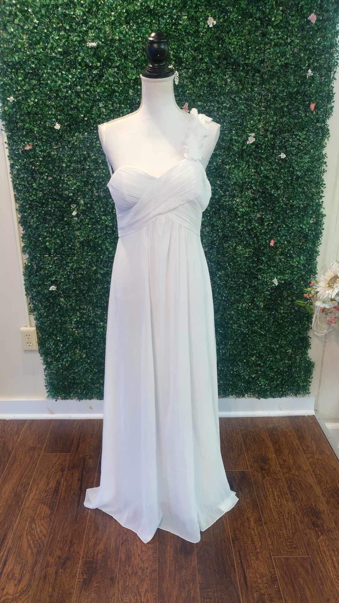 One shoulder floral chiffon wedding dress