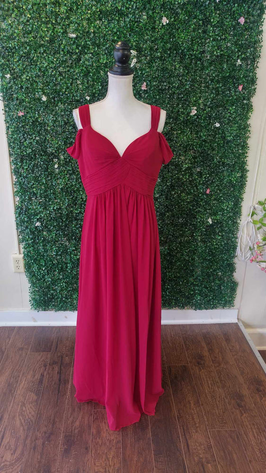 Off shoulder burgundy chiffon bridesmaids dress