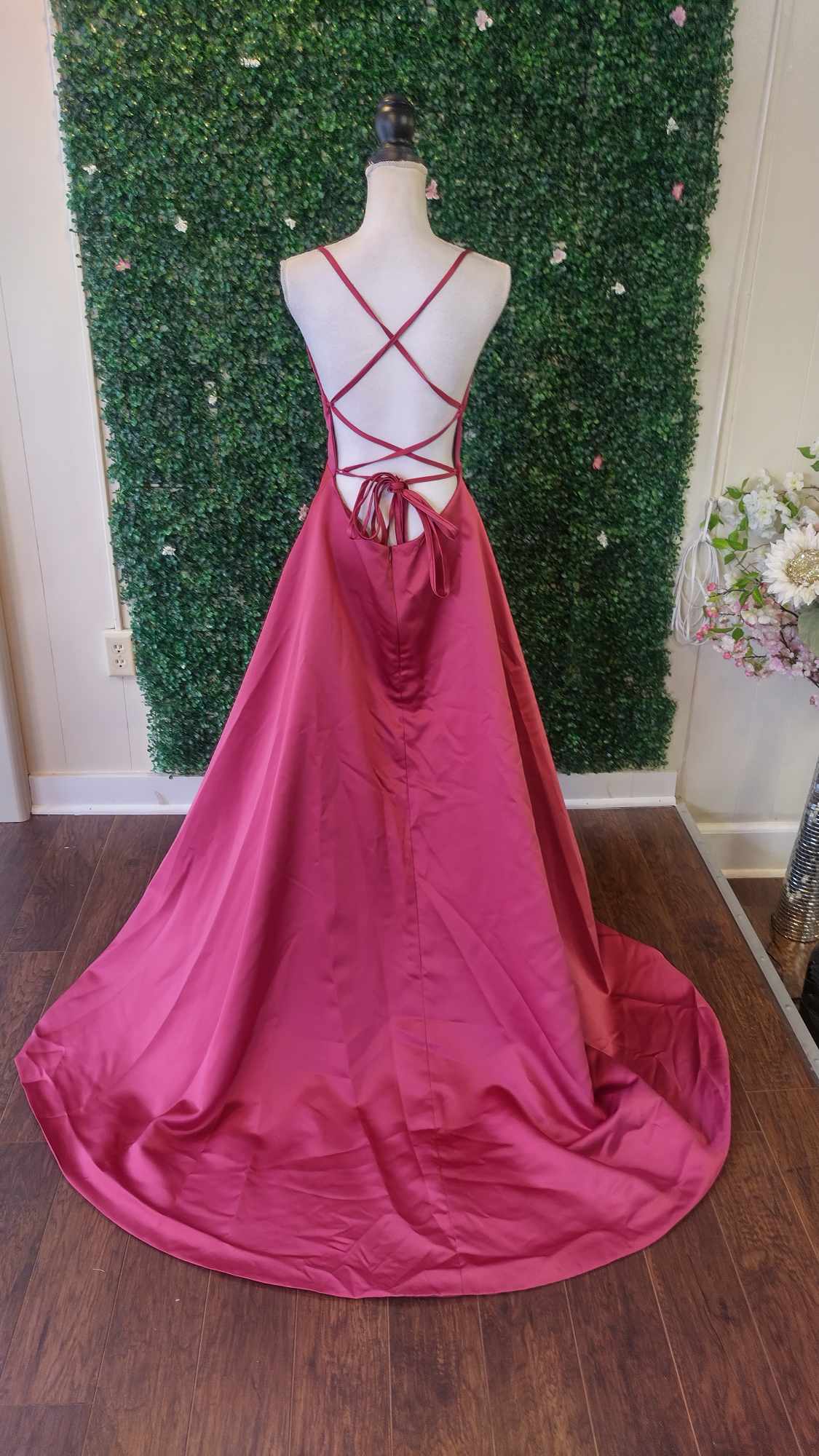 Burgundy Satin Bridesmaids Dress