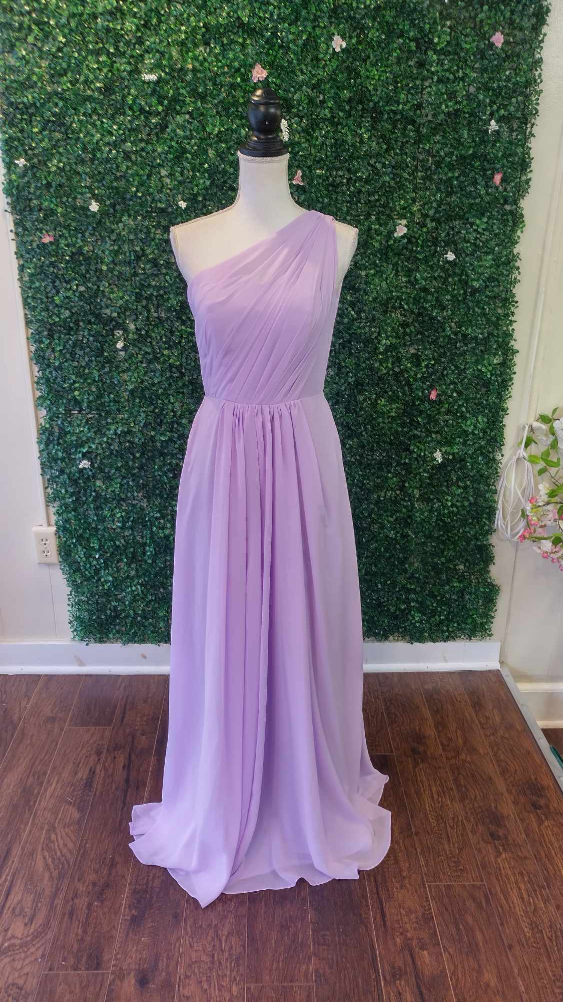 Lavender one shoulder chiffon bridesmaids dress