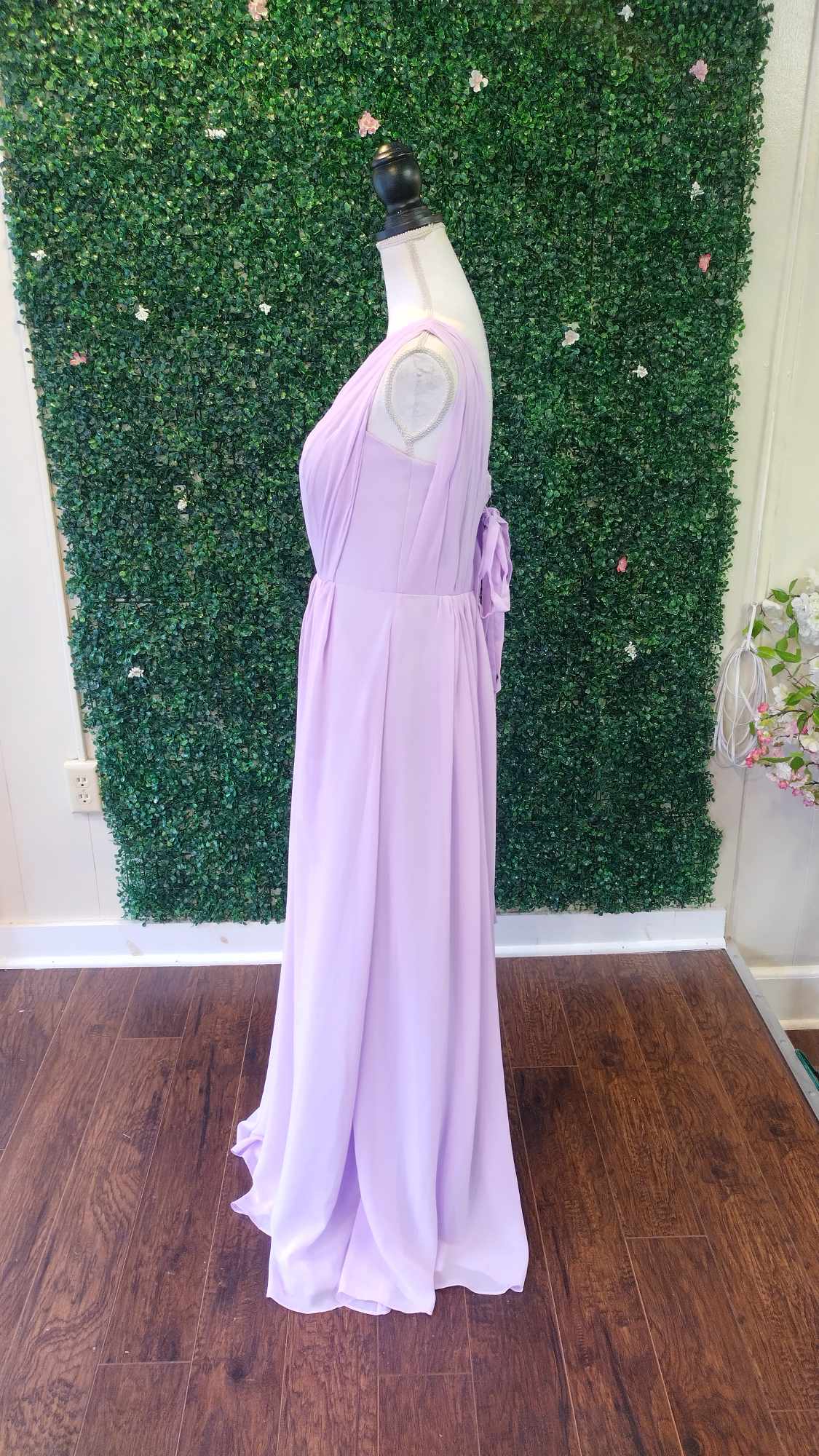 Lavender one shoulder chiffon bridesmaids dress