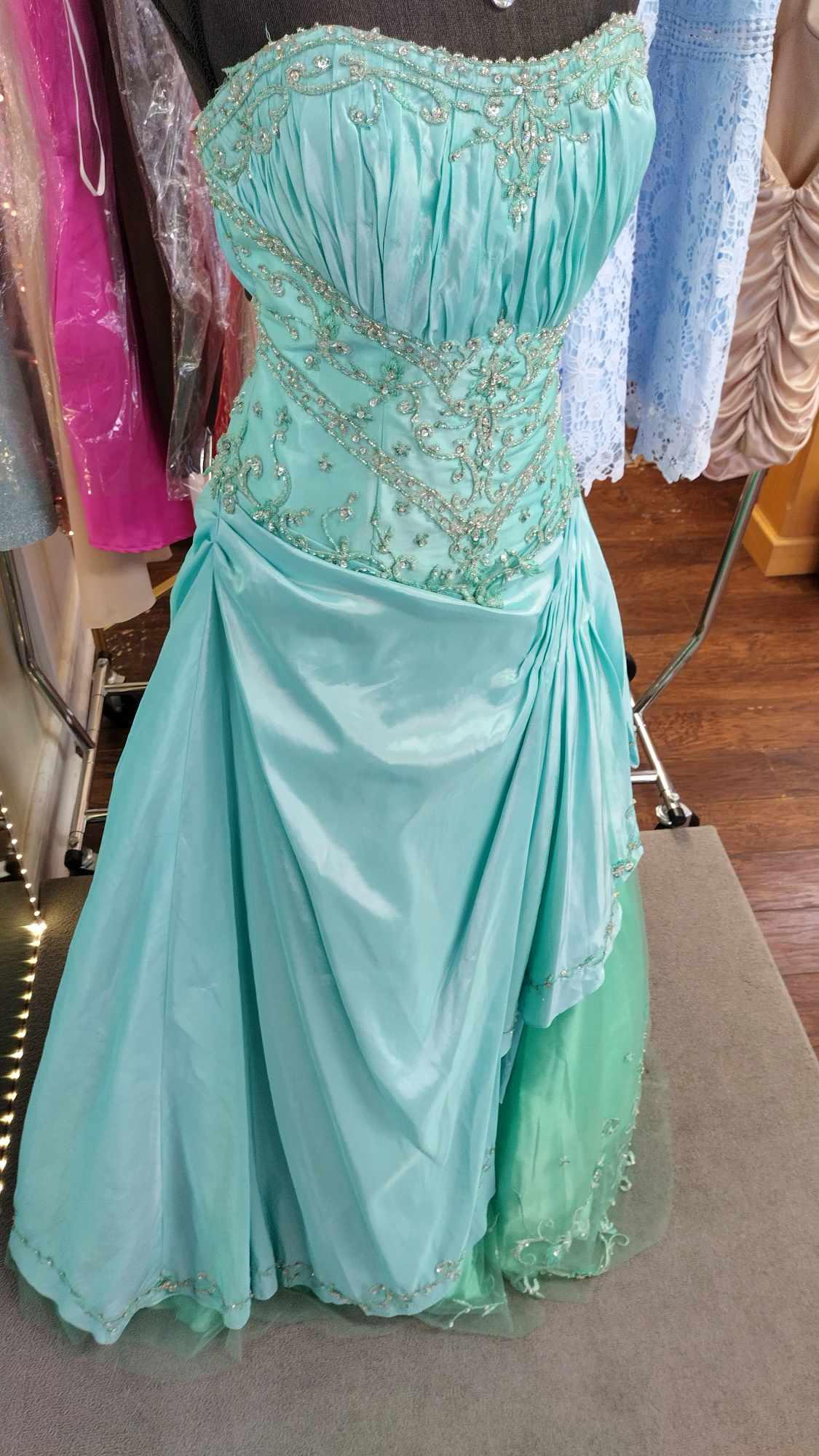 Turquoise Crystal Beaded Ball Gown