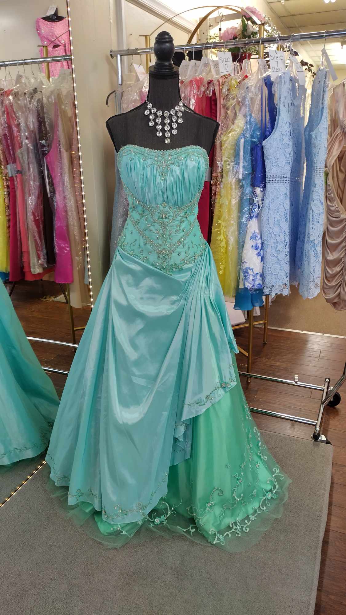 Turquoise Crystal Beaded Ball Gown