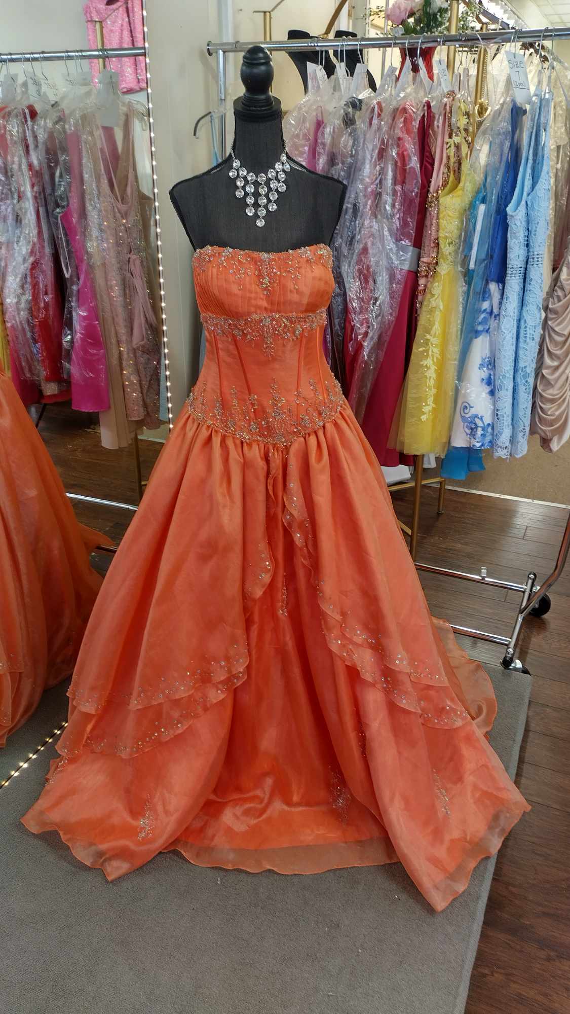 Orange Crystal Beaded Ball Gown