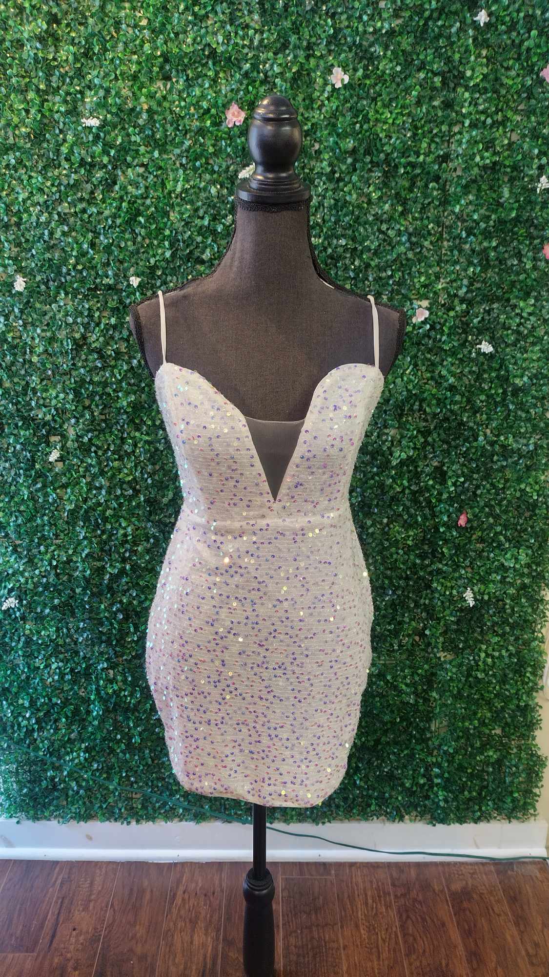 White Sequin Hoco Dress