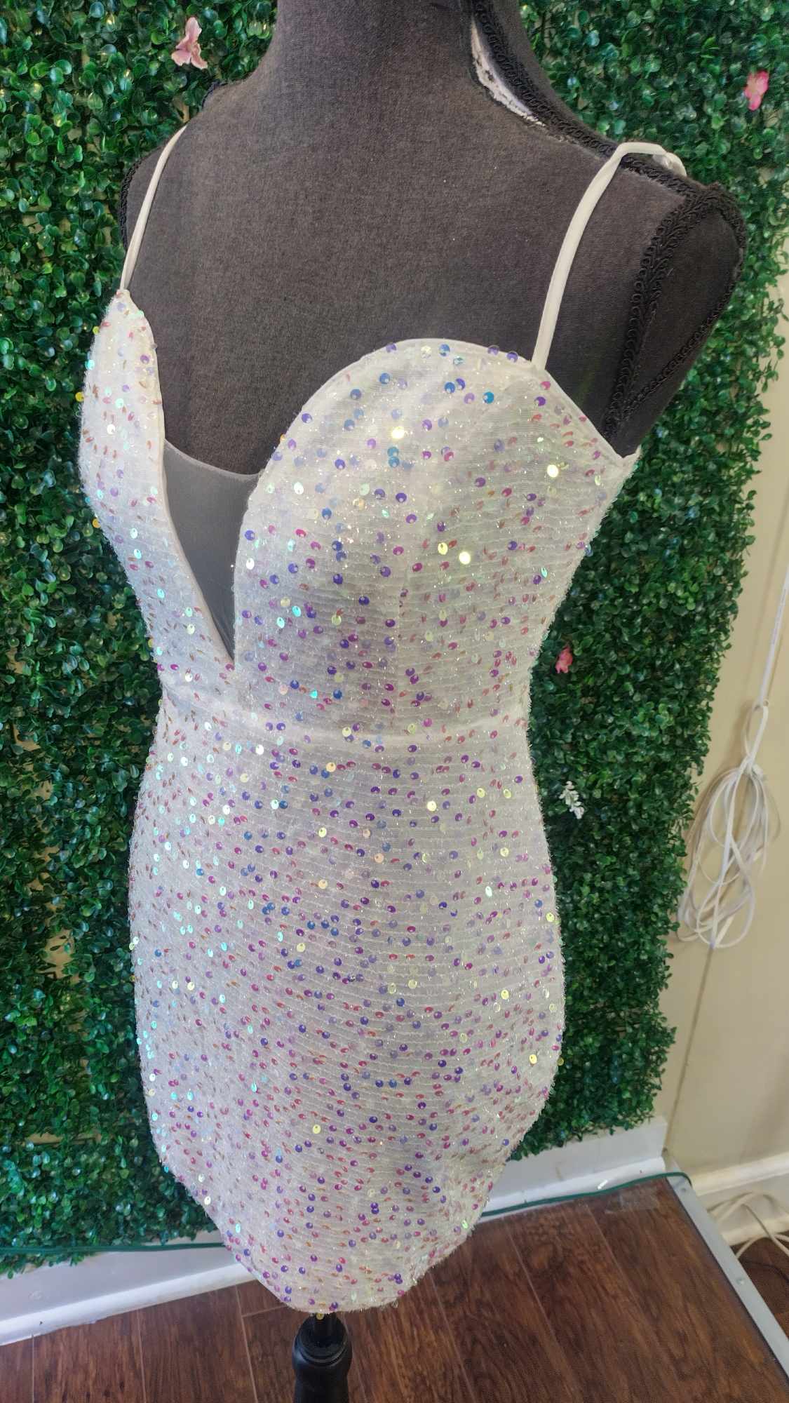 White Sequin Hoco Dress