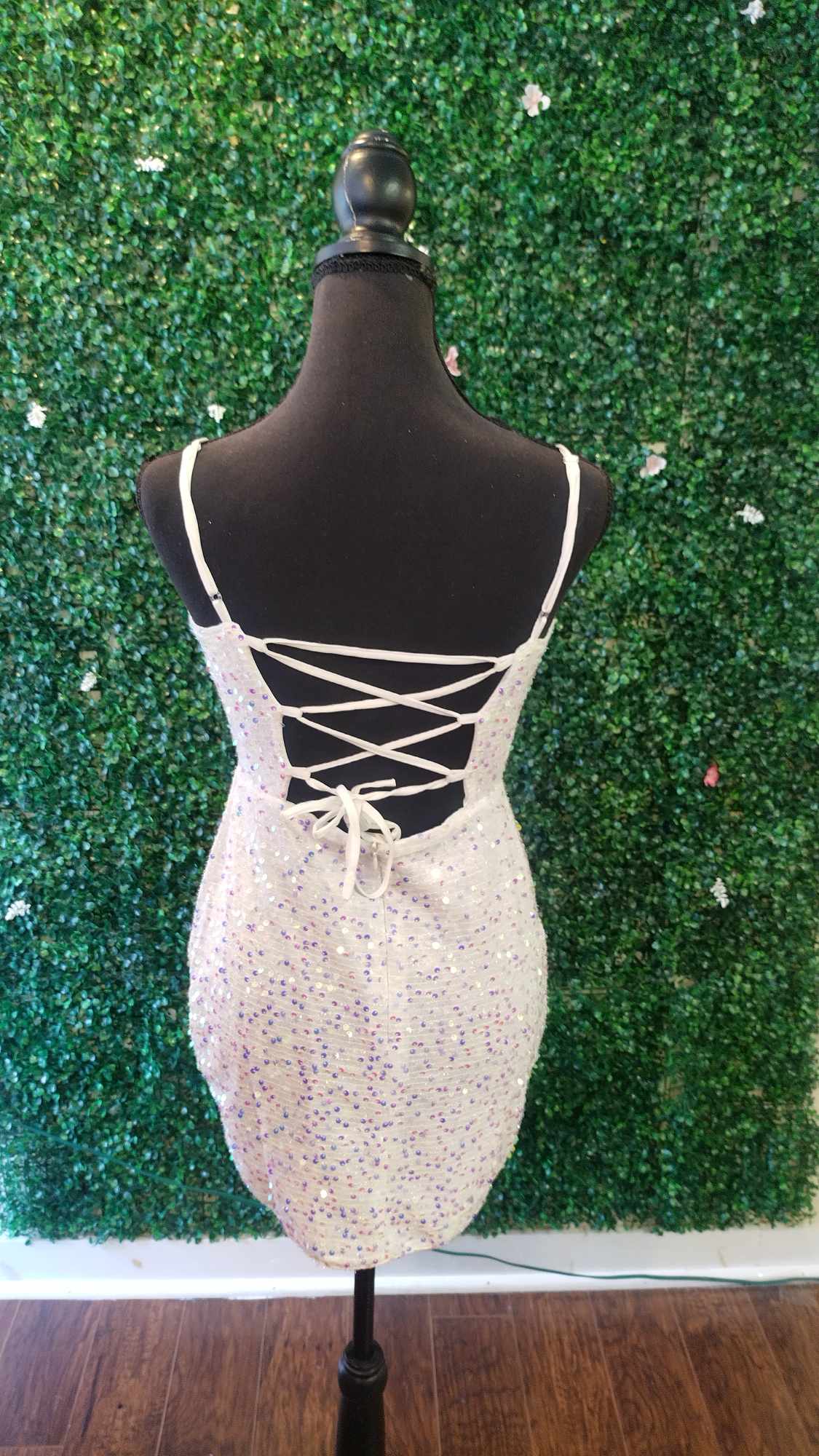 White Sequin Hoco Dress