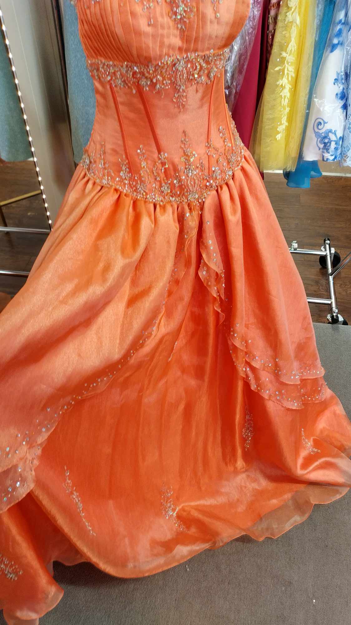 Orange Crystal Beaded Ball Gown