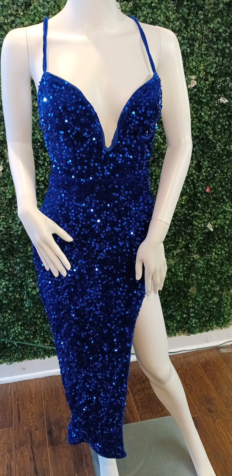 Royal Blue Sequin Couture Prom Dress With Slit