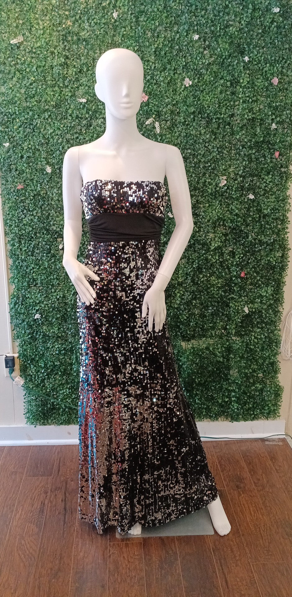 Black silver Sequin prom formal dress