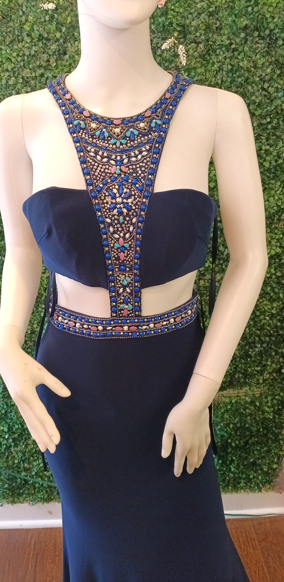 Clarisse Navy Blue Halter Prom Dress