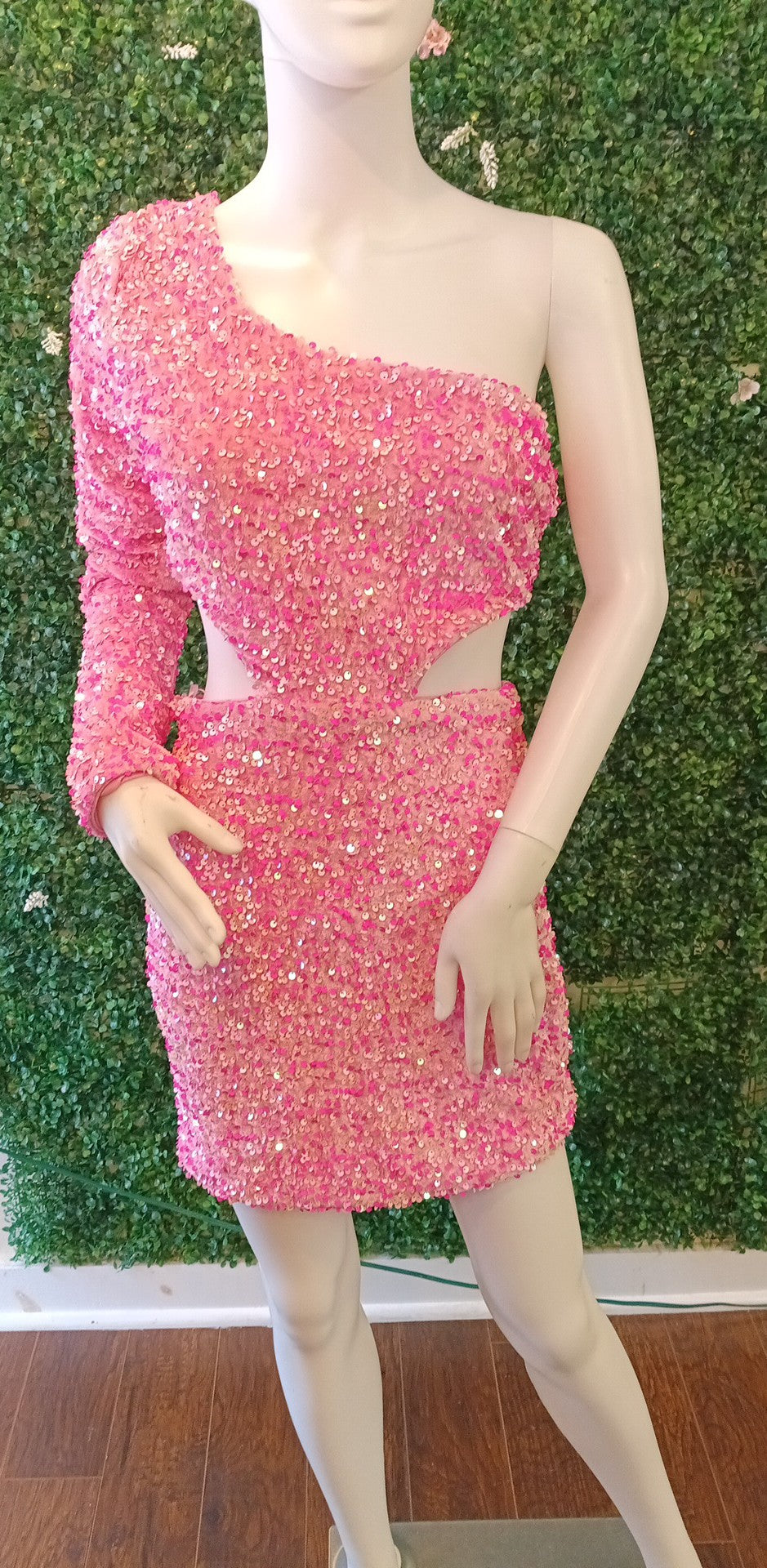 Baby Pink One Sleeve Sequin