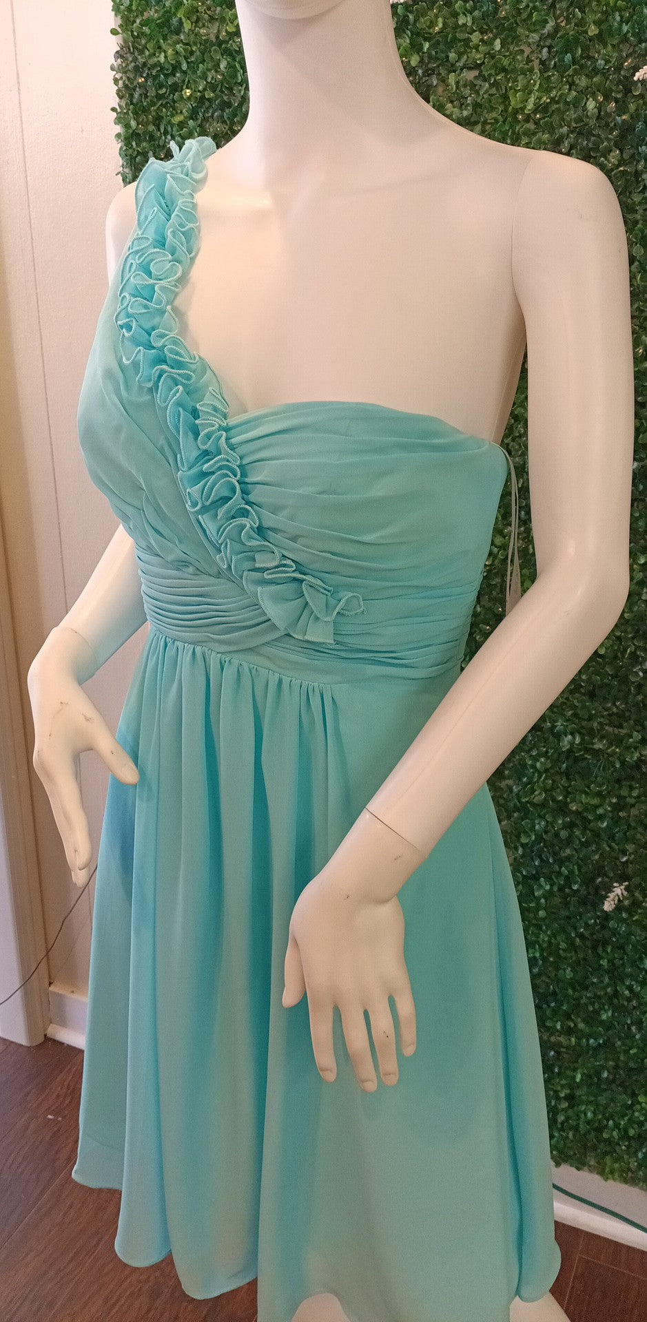 One shoulder flora baby blue chiffon