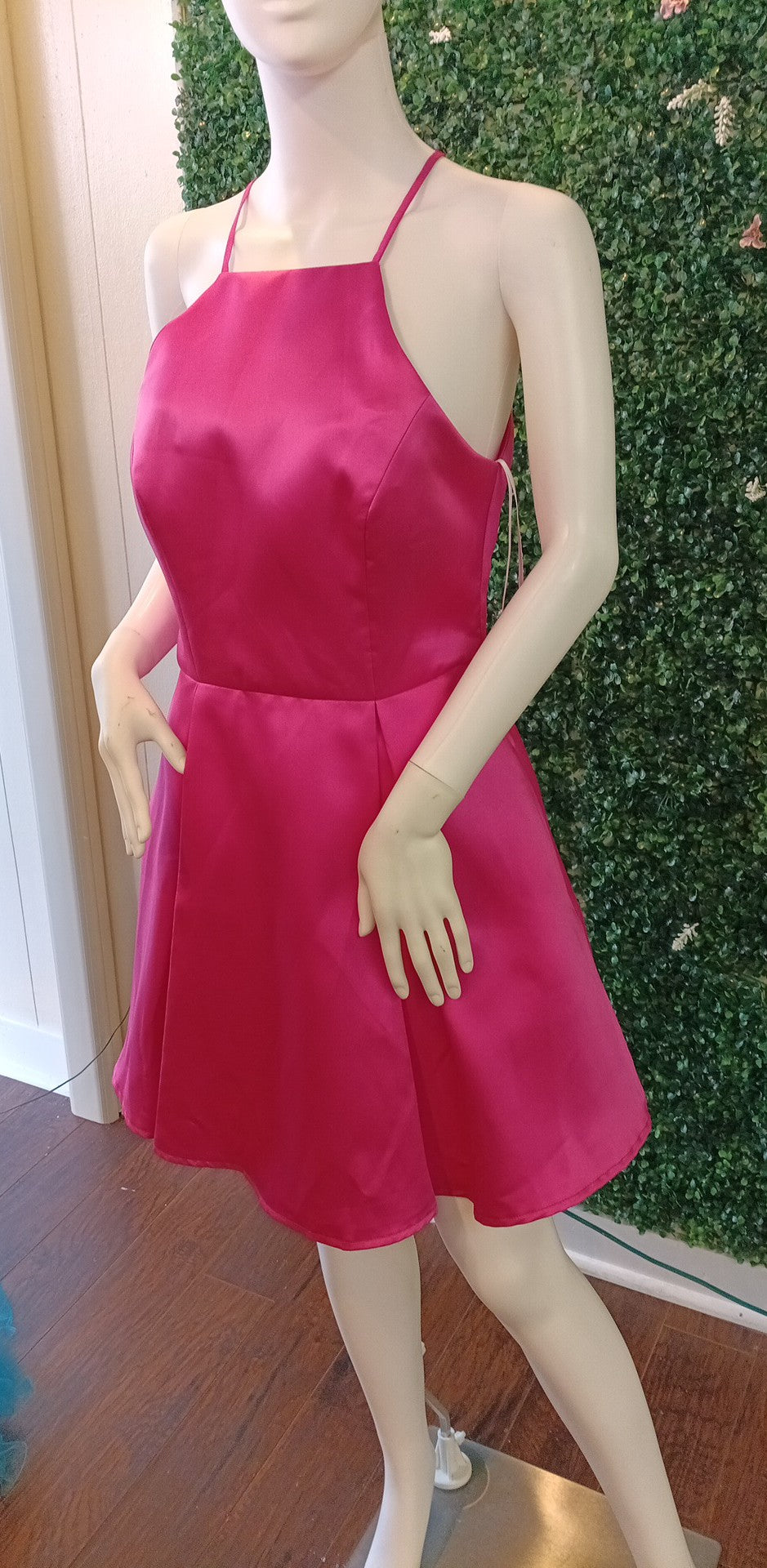 Hot Pink halter fit and flare dress