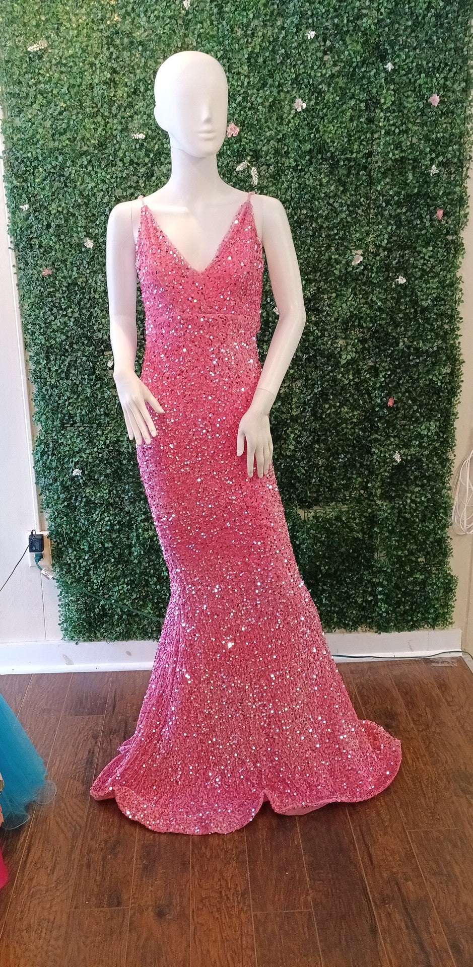 Baby pink sequin mermaid prom dress