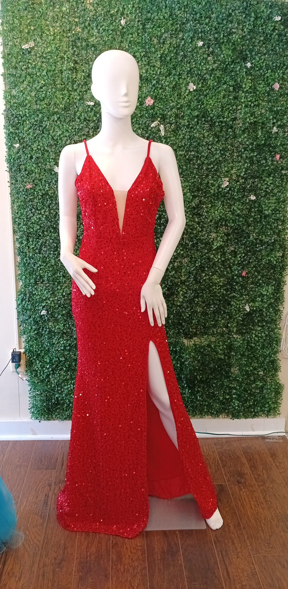 Red Spaghetti Strap Prom Dress